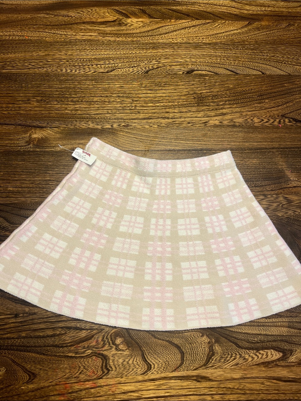 Plaid Knit A-Line Skirt in Light Pink and Cream girls 5/6 NWT